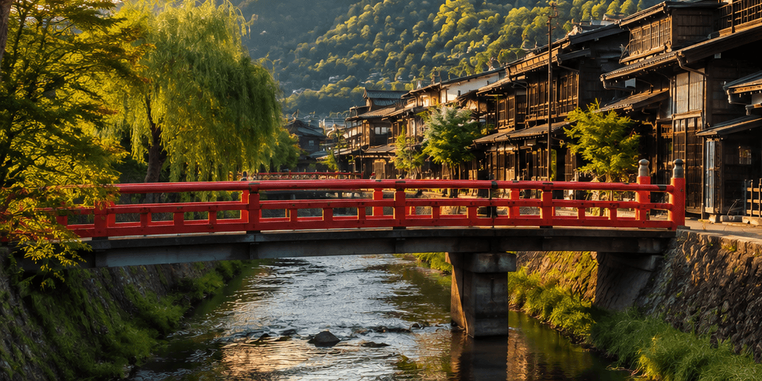 Traditional wooden merchant buildings along a Sanmachi Suji street in Takayama's preserved old town