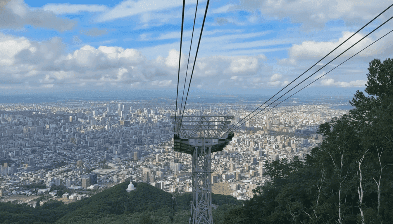 Mount Moiwa panoramic daytime view of Sapporo city Japan