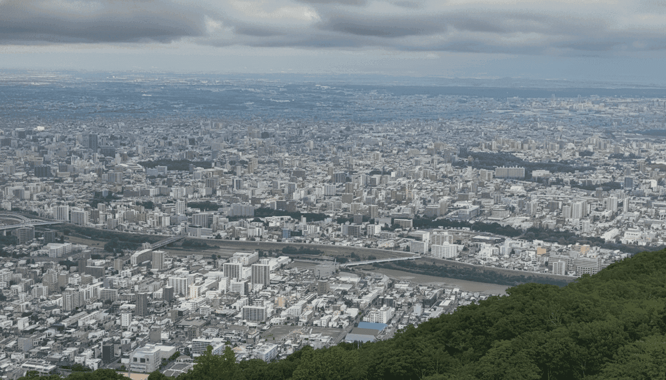 Mount Moiwa forested slopes and observation area Sapporo Japan